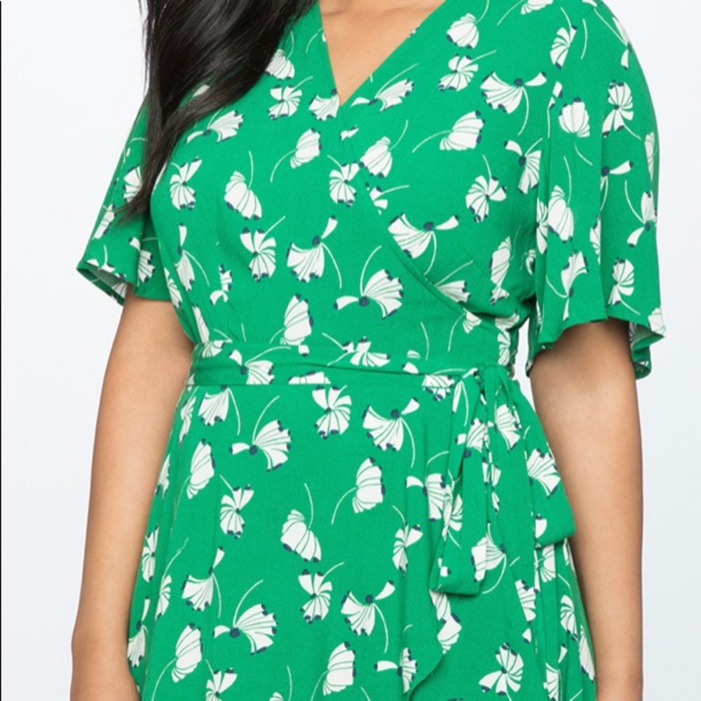 new ELOQUII retro dandelion wrap ruffle dress 16w